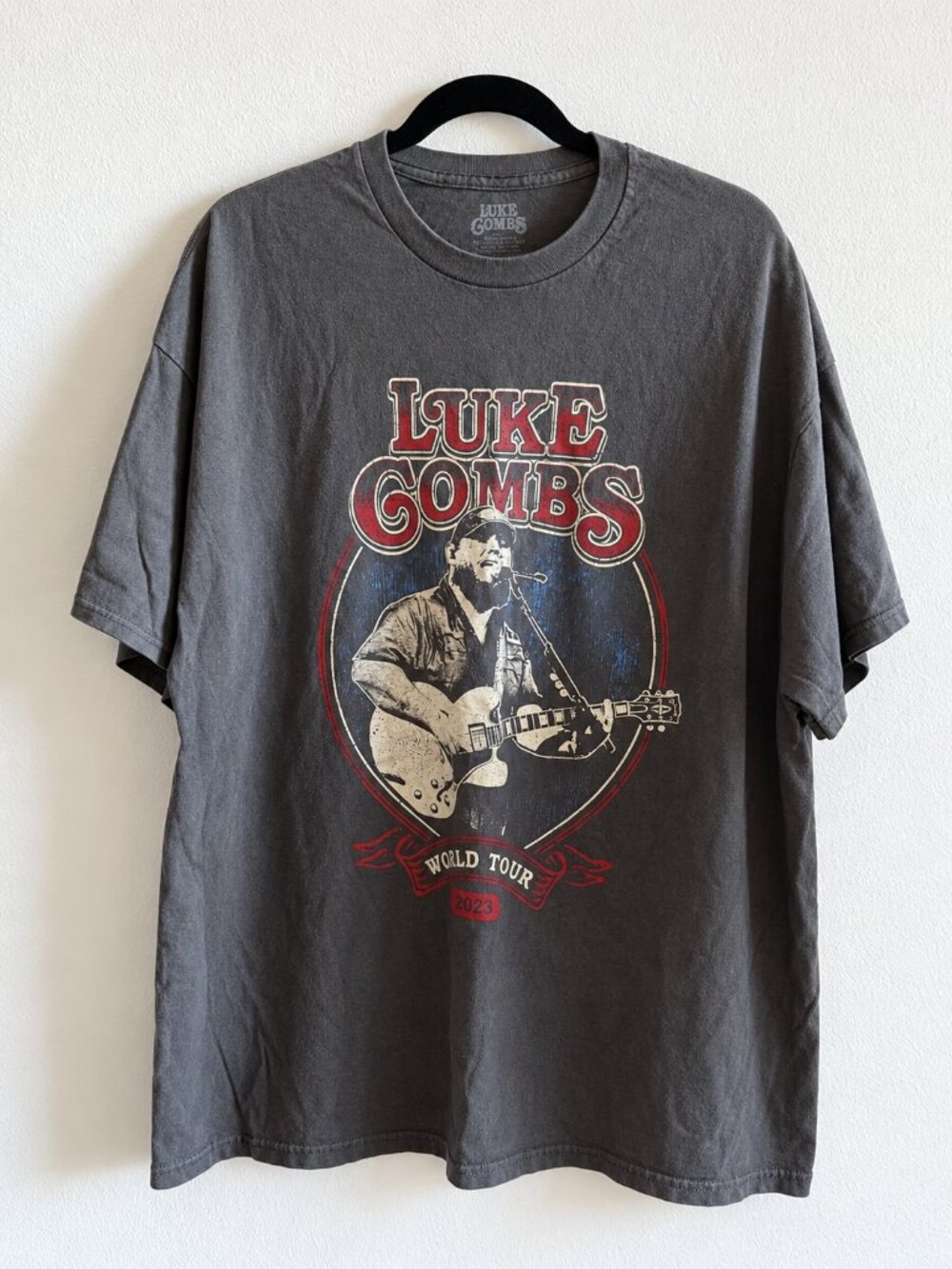 Luke Combs World Tour 2023 T-Shirt 2XL Charcoal Gray Guitar Concert Graphic Tee